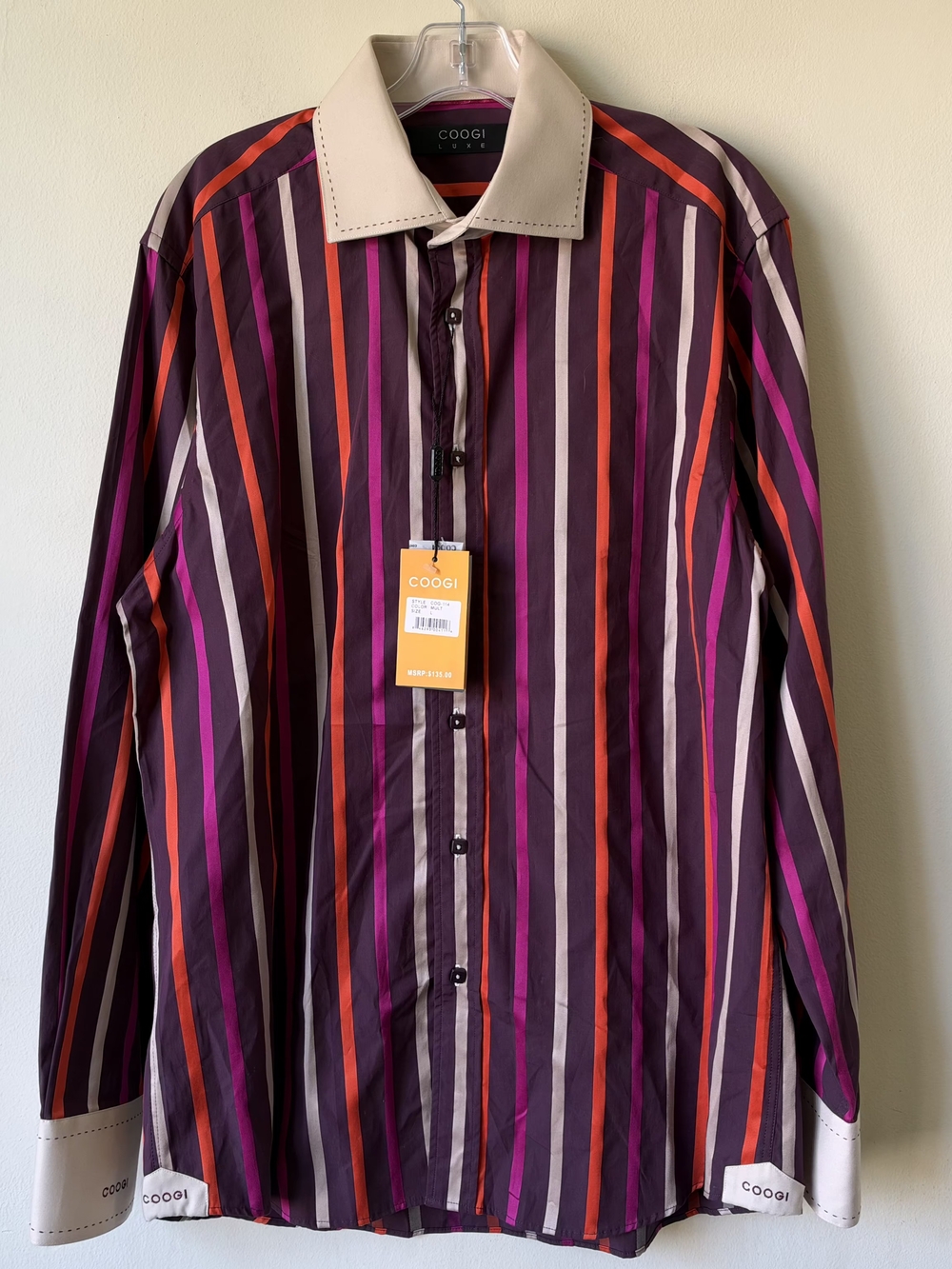 COOGI Purple Multi-Stripe Button-Down Shirt with Cream Contrast Collar